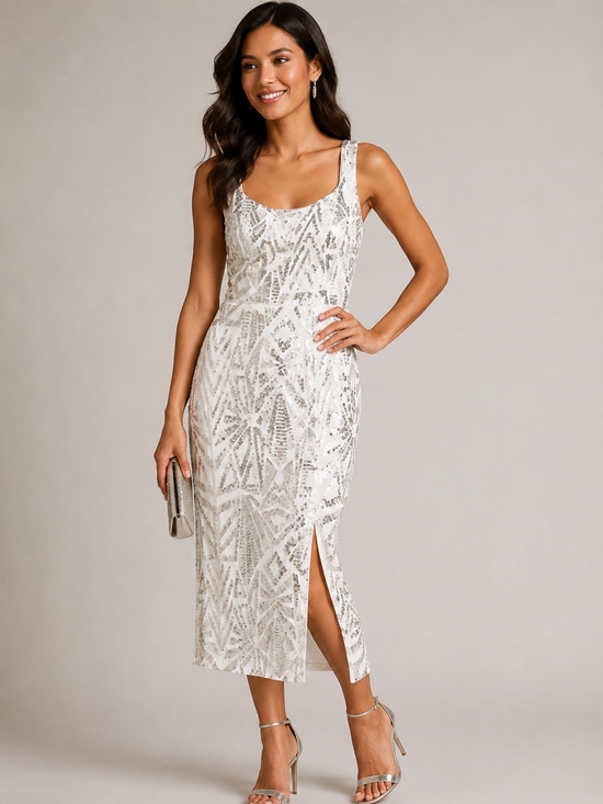 Lulus Dresses & Skirts - Lulus White Silver Sequin Art Deco Midi Dress XS NWT